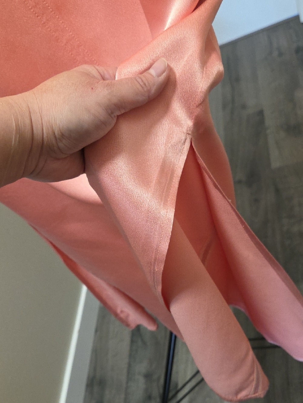 NWT OUI Blush Pink Satin Slip Dress V-Neck Side Slits Midi Minimalist Luxe $335 - Picture 11 of 12